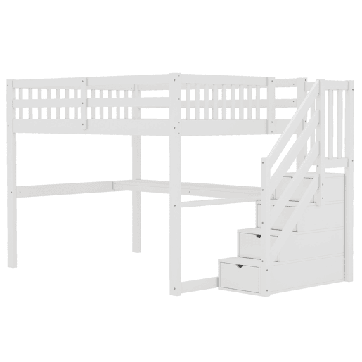 Cama alta 140x200 - Cama infantil com gavetas de arrumação e secretária por baixo - Branca Cama alta 140x200 - Cama infantil com gavetas de arrumação e secretária por baixo - Branca