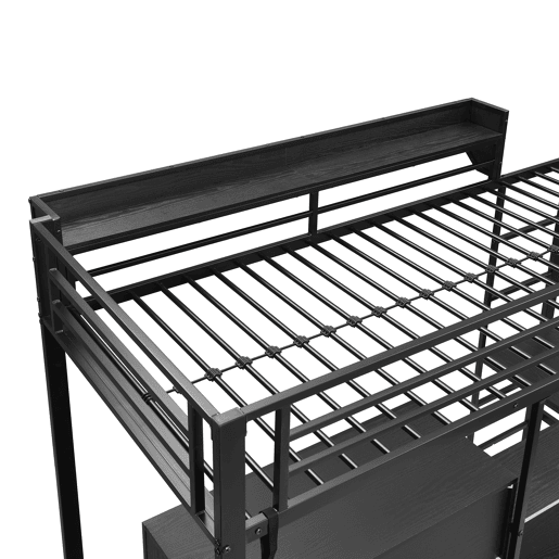 Beliche 90x200cm - Com mesa e armário, com 5 degraus, estrutura de metal e painel de aglomerado - Preto