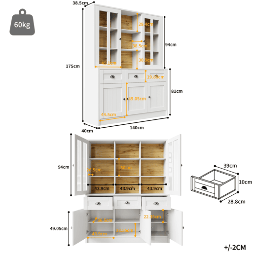 Armário de cozinha de mdf com 5 portas e 3 gavetas,branco Armário de cozinha de mdf com 5 portas e 3 gavetas,branco