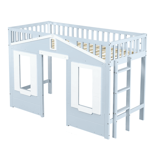 Cama loft 90x200cm - Espaço flexível, janela decorativa, escada segura - Azul Cama loft 90x200cm - Espaço flexível, janela decorativa, escada segura - Azul