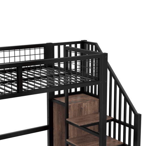 Cama alta 90x200 cm - estrutura em ferro, secretária inferior, várias prateleiras, armário embutido, sem colchão - preto Cama alta 90x200 cm - estrutura em ferro, secretária inferior, várias prateleiras, armário embutido, sem colchão - preto