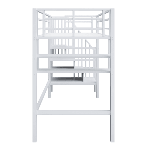 Cama alta 90x200 cm - Estantes, escada de arrumação, espaço livre para vestir-se, corrimão - Branco
