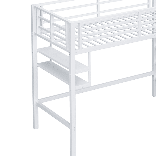 Cama alta 90x200 cm - Estantes, escada de arrumação, espaço livre para vestir-se, corrimão - Branco