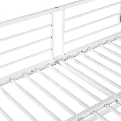 Cama de ferro 90x200cm - Cama alta com secretária e armário, escada lateral com corrimão - Branco+Natural