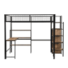 Cama alta 140x200 cm - estrutura em ferro - com secretária e prateleiras - Preto