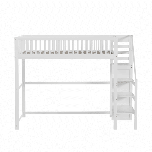 Cama mezzanine em madeira 140x200cm - com roupeiro - Branco Cama mezzanine em madeira 140x200cm - com roupeiro - Branco