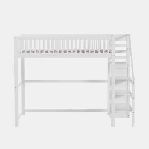 Cama mezzanine em madeira 140x200cm - com roupeiro - Branco