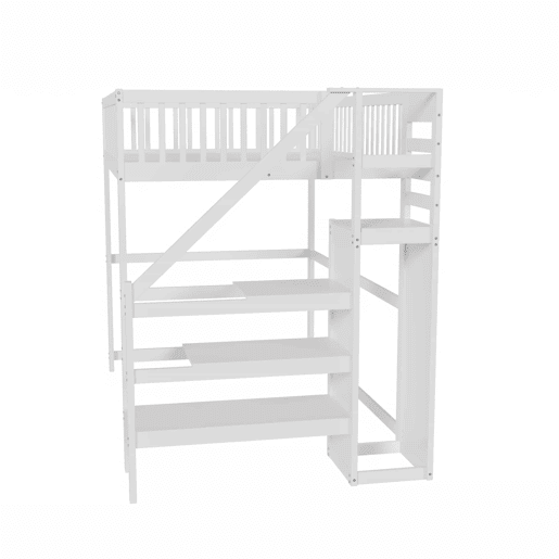 Cama mezzanine em madeira 140x200cm - com roupeiro - Branco Cama mezzanine em madeira 140x200cm - com roupeiro - Branco