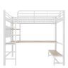 Cama alta 90x200cm - Estrutura em metal, secretária, corrimão, escada, prateleiras, com tomada USB + tipo C, faixa LED, com painel perfurado, sem colchão - Branco