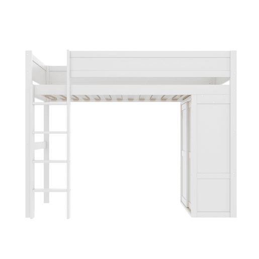 Cama alta 90x200cm - Cama infantil versátil, com armário, compartimento de arrumação, espaço por baixo, sem colchão - Branco