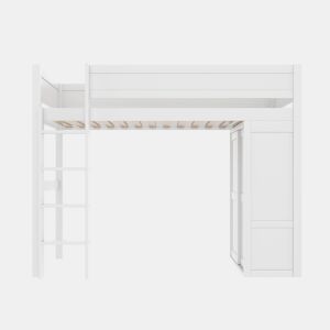 Cama alta 90x200cm - Cama infantil versátil, com armário, compartimento de arrumação, espaço por baixo, sem colchão - Branco