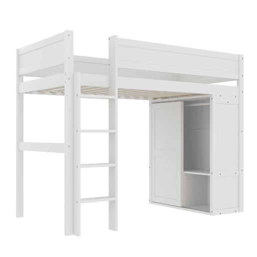 Cama alta 90x200cm - Cama infantil versátil, com armário, compartimento de arrumação, espaço por baixo, sem colchão - Branco