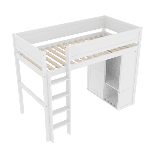 Cama alta 90x200cm - Cama infantil versátil, com armário, compartimento de arrumação, espaço por baixo, sem colchão - Branco