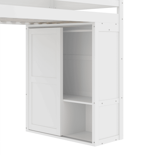 Cama alta 90x200cm - Cama infantil versátil, com armário, compartimento de arrumação, espaço por baixo, sem colchão - Branco