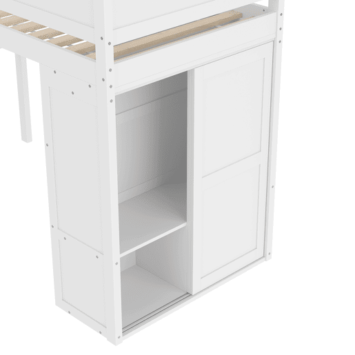 Cama alta 90x200cm - Cama infantil versátil, com armário, compartimento de arrumação, espaço por baixo, sem colchão - Branco