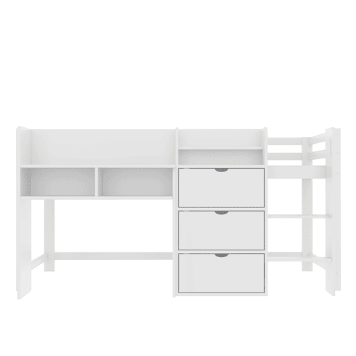 Cama semi-alta 90x200 cm - Casa, vários compartimentos de arrumação, área de entretenimento, branca Cama semi-alta 90x200 cm - Casa, vários compartimentos de arrumação, área de entretenimento, branca