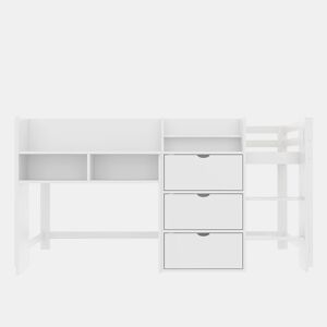 Cama semi-alta 90x200 cm - Casa, vários compartimentos de arrumação, área de entretenimento, branca