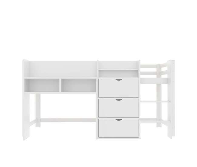 Cama semi alta 90x200 cm - casa, varios compartimentos de almacenamiento, área de entretenimiento, blanco