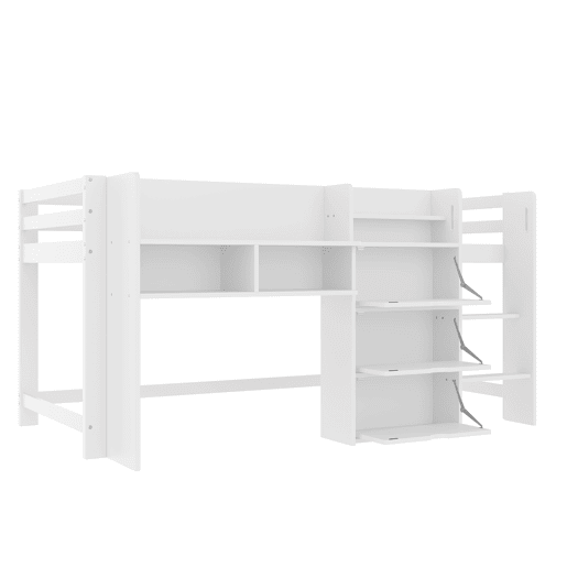 Cama semi-alta 90x200 cm - Casa, vários compartimentos de arrumação, área de entretenimento, branca Cama semi-alta 90x200 cm - Casa, vários compartimentos de arrumação, área de entretenimento, branca