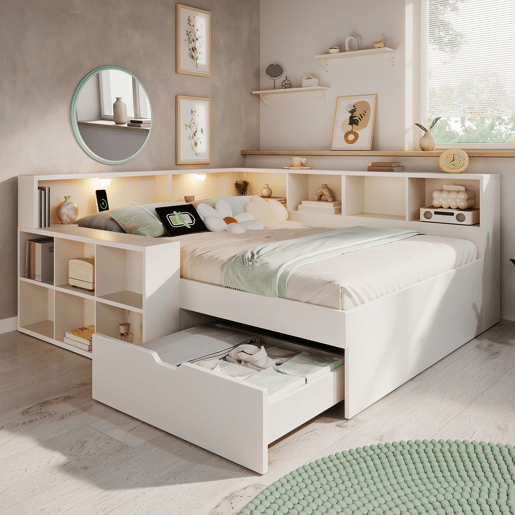 Cama juvenil,cama de casal de madeira maciça 140x190 cm,branco Cama juvenil,cama de casal de madeira maciça 140x190 cm,branco