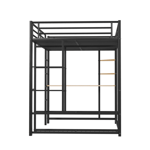 Cama mezzanine metálica 140x200 cm - com mesa e prateleiras - Preto Cama mezzanine metálica 140x200 cm - com mesa e prateleiras - Preto