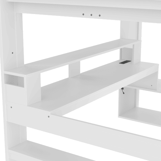 Cama alta 140x200 cm - Cama gaming com secretária, LED, gaveta, prateleiras, sem colchão - Branco Cama alta 140x200 cm - Cama gaming com secretária, LED, gaveta, prateleiras, sem colchão - Branco