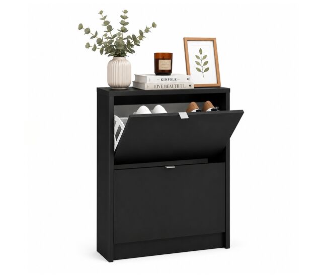 Adaja zapatero 2 puertas inclinables matt black 71x17x86 cm / mueble zapatero moderno con 1 compartimento para recibidor, pasillo o dormitorio