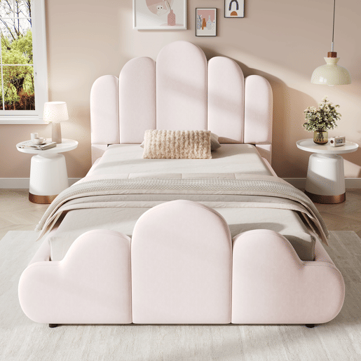 Cama juvenil,cama de solteiro de veludo 90x200 cm,rosa