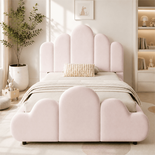 Cama juvenil,cama de solteiro de veludo 90x200 cm,rosa