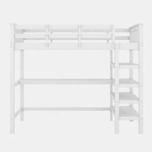 Cama alta 90x200 - Cama infantil com compartimentos de arrumação e secretária por baixo - Branco