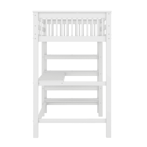 Cama alta 90x200 - Cama infantil com compartimentos de arrumação e secretária por baixo - Branco