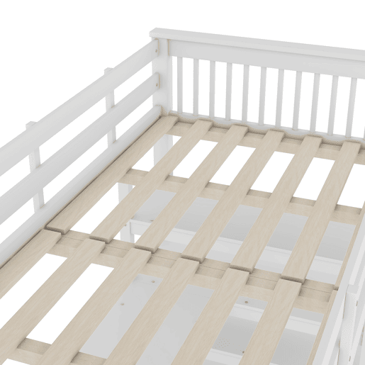 Cama alta 90x200 - Cama infantil com compartimentos de arrumação e secretária por baixo - Branco