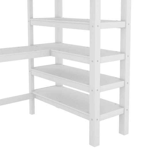 Cama alta 90x200 - Cama infantil com compartimentos de arrumação e secretária por baixo - Branco