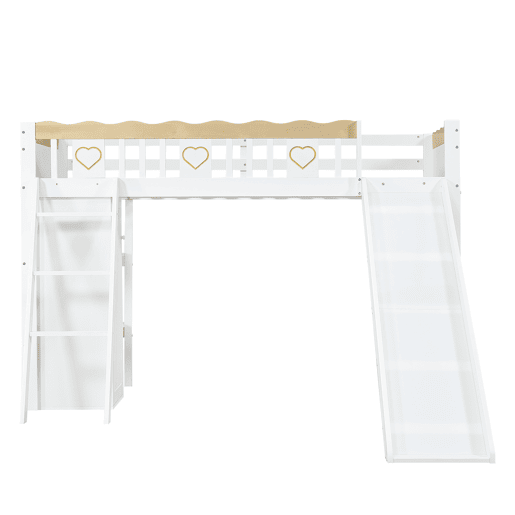 Cama loft 90x200 cm - Com escorregador, armário e prateleira embaixo, barreira nos 4 lados - Branco+Natural Cama loft 90x200 cm - Com escorregador, armário e prateleira embaixo, barreira nos 4 lados - Branco+Natural