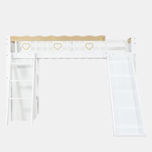 Cama loft 90x200 cm - Com escorregador, armário e prateleira embaixo, barreira nos 4 lados - Branco+Natural