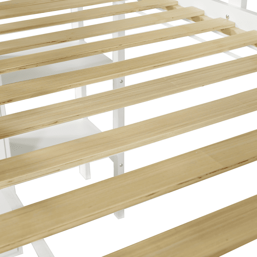 Cama loft 90x200 cm - Com escorregador, armário e prateleira embaixo, barreira nos 4 lados - Branco+Natural Cama loft 90x200 cm - Com escorregador, armário e prateleira embaixo, barreira nos 4 lados - Branco+Natural