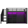 Cama loft 90x200 cm - 2 gavetas, armário aberto, LED multicolorido, arrumação - preto