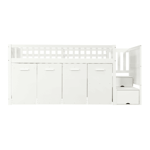 Cama mezzanine em madeira 90x200 cm - com secretáriagabinetearmário extraível e escada de arrumação - Branco Cama mezzanine em madeira 90x200 cm - com secretáriagabinetearmário extraível e escada de arrumação - Branco
