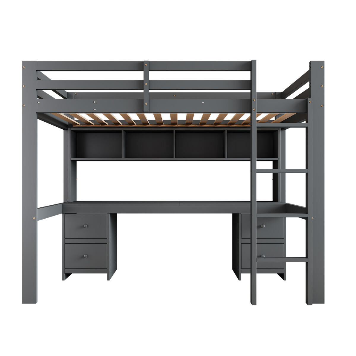 Cama entresuelo 90x200 cm - con escritorio y 2 cómodas - de pino macizo y mdf - gris