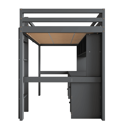 Cama mezzanine 90x200 cm - com secretária e 2 cómodas - pinho maciço e MDF - Cinzento