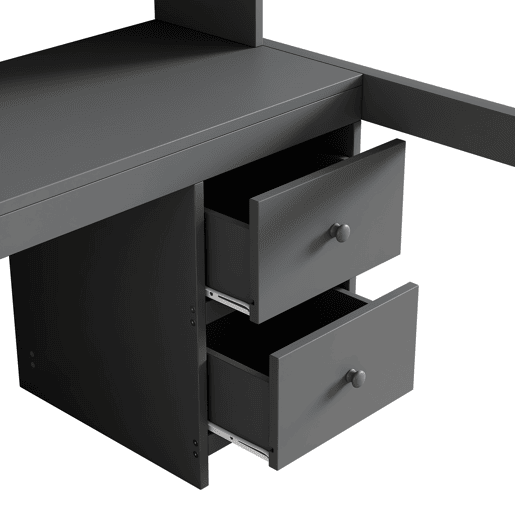 Cama mezzanine 90x200 cm - com secretária e 2 cómodas - pinho maciço e MDF - Cinzento
