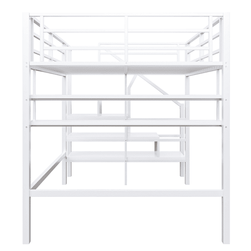 Cama alta metálica 140x200 cm - com prateleira e escada de arrumação - Branco Cama alta metálica 140x200 cm - com prateleira e escada de arrumação - Branco