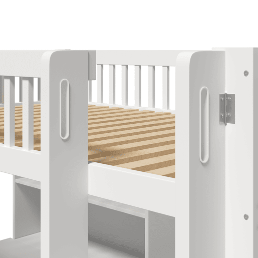 Cama alta 90x200 cm - Com prateleiras, secretária, 3 gavetas, escada - Branca Cama alta 90x200 cm - Com prateleiras, secretária, 3 gavetas, escada - Branca
