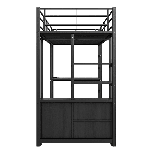 Cama loft metálica 90x200 cm - com secretária + tomadas USB + barreiras - Preto Cama loft metálica 90x200 cm - com secretária + tomadas USB + barreiras - Preto