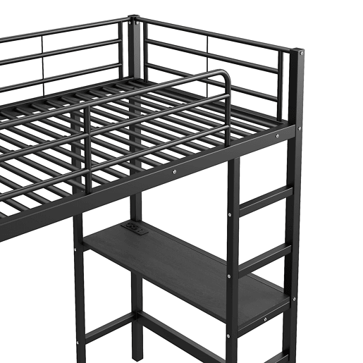 Cama loft metálica 90x200 cm - com secretária + tomadas USB + barreiras - Preto Cama loft metálica 90x200 cm - com secretária + tomadas USB + barreiras - Preto