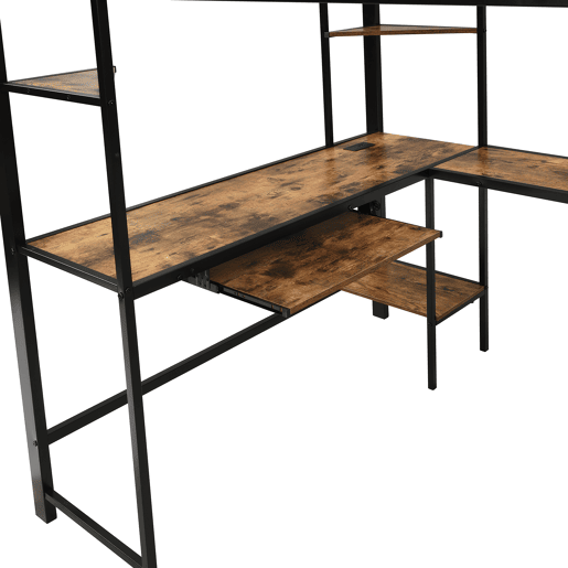 Cama loft 120x200 cm - Com porta de carregamento, escada confortável e segura, área de secretária - Preto + Nogueira escura Cama loft 120x200 cm - Com porta de carregamento, escada confortável e segura, área de secretária - Preto + Nogueira escura