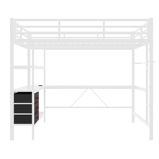 Cama alta 140*200 cm - Com luzes LED, secretária, tomada + USB, 3 gavetas, prateleiras, grade, escada - Branco Cama alta 140*200 cm - Com luzes LED, secretária, tomada + USB, 3 gavetas, prateleiras, grade, escada - Branco