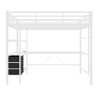 Cama alta 140*200 cm - Com luzes LED, secretária, tomada + USB, 3 gavetas, prateleiras, grade, escada - Branco