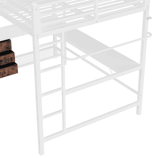 Cama alta 140*200 cm - Com luzes LED, secretária, tomada + USB, 3 gavetas, prateleiras, grade, escada - Branco Cama alta 140*200 cm - Com luzes LED, secretária, tomada + USB, 3 gavetas, prateleiras, grade, escada - Branco