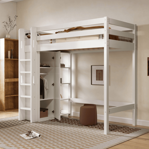 Cama infantil 90x200 cm - Cama individual com armário e 6 prateleiras, fácil de montar, material de alta qualidade - Branco Cama infantil 90x200 cm - Cama individual com armário e 6 prateleiras, fácil de montar, material de alta qualidade - Branco